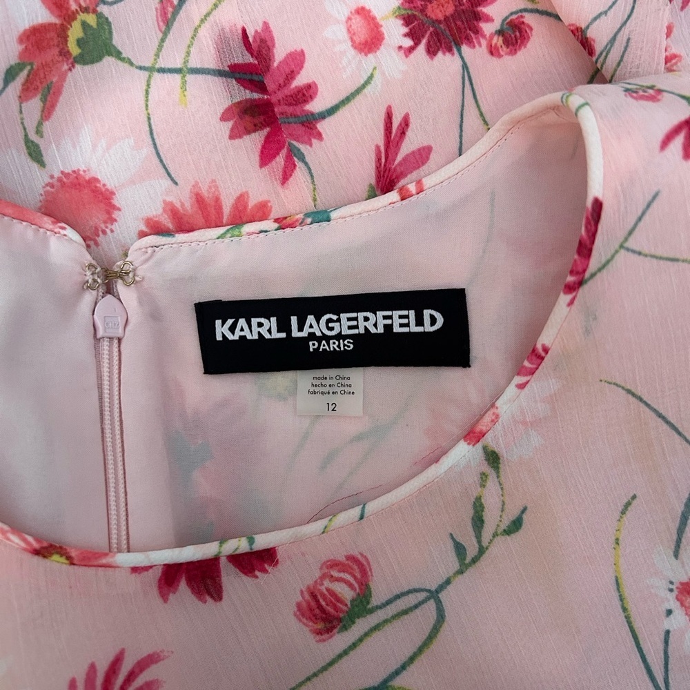NWT KARL LAGERFELD Sleeveless Midi Dress, Flowers, Lined, Pink Red Green Size 12 - Picture 4 of 5